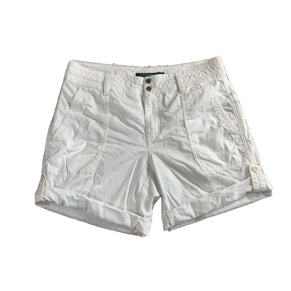 Lauren Ralph Lauren Shorts Womens Size 4 White Cotton Roll-Tab Chino Bermuda
